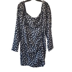 Pretty Little Thing Black White Seed Print Bow Tie Detail Sideslit Bodycon Dress